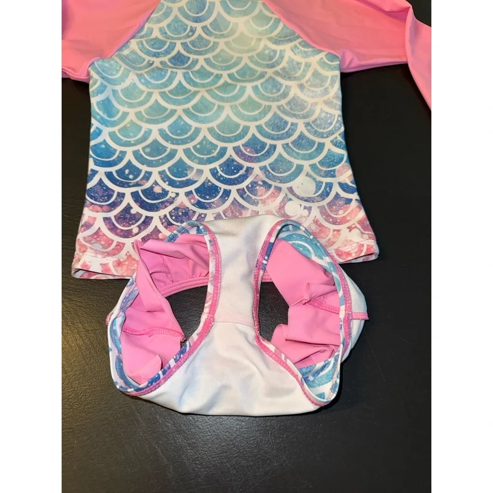 Two Pieces Rash Guard Long Sleeves Mermaid 2 Piece Swimsuit Size S Beach Pool - Picture 6 of 7